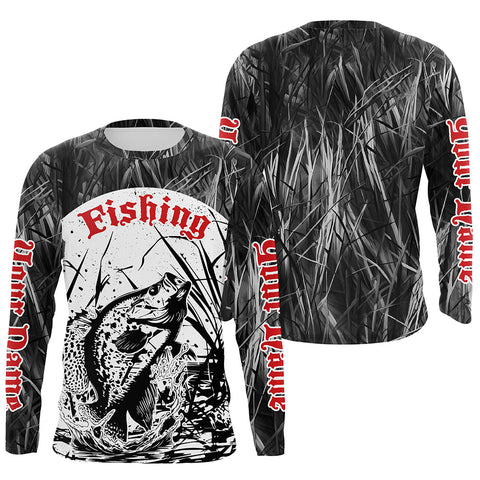 Maxcorners Crappie Fishing Gray Camo Custom 3D Full Printing Shirts, Crappie Long Sleeve Fishing Shirts LM2408