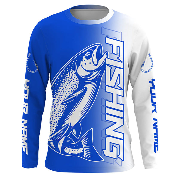 Maxcorners Custom Trout Fishing Long Sleeve Tournament Shirts, Lake Trout Fishing Jerseys Fishing Gifts | Blue LM2408