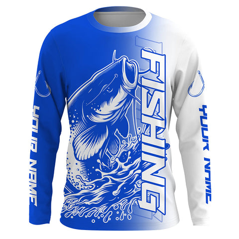 Maxcorners Custom Catfish Fishing Long Sleeve Tournament Shirts, Catfish Fishing Jerseys Fishing Gifts | Blue LM2408