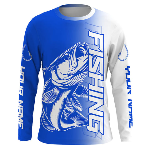 Maxcorners Custom Bass Fishing Long Sleeve Tournament Shirts, Bass Fishing Jerseys Fishing Gifts | Blue LM2408