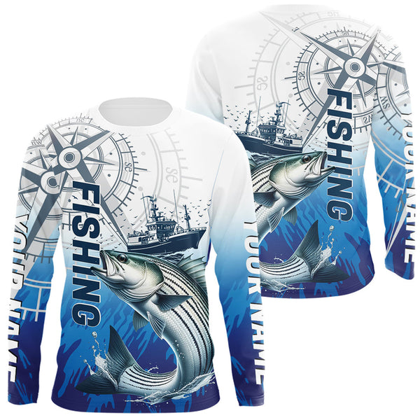 Maxcorners Custom Striped Bass Fishing Saltwater Long Sleeve Performance Shirts LM0607
