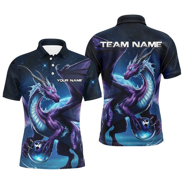 Maxcorners Custom Purple Dragon Bowling Polo Shirts For Men, Dragon Bowling Team Jerseys