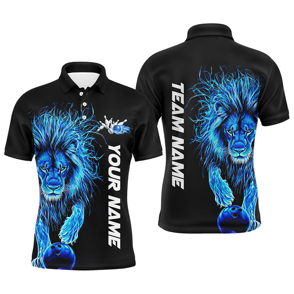 Maxcorners Blue Lion  Bowling Jersey Customized Name, Team Name 3D Polo Shirt