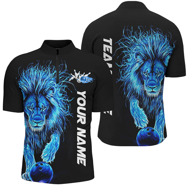 Maxcorners Blue Lion  Bowling Jersey Customized Name, Team Name 3D Polo Shirt