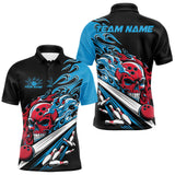 Maxcorners Custom Blue And Red Flame Skull Bowling Polo Shirt For Men, Halloween Bowling Jersey LM1809