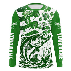 Maxcorners Custom St Patrick's Day American Flag Bass Fishing Shirts, Shamrock Flag Bass Fishing Jerseys LM0201
