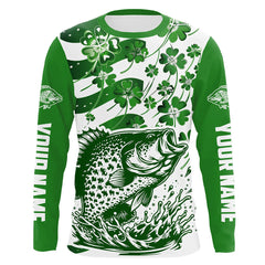 Maxcorners Custom St Patrick'S Day American Flag Crappie Fishing Shirts, Patriotic Crappie Fishing Jerseys LM0501
