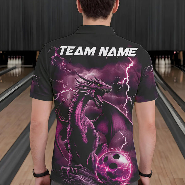 Maxcorners Black And Pink Thunder Lightning Custom Dragon Bowling Team Shirts For Men, Bowling Uniform