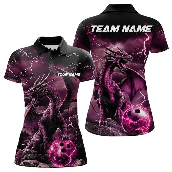 Maxcorners Black And Pink Thunder Lightning Custom Dragon Bowling Team Shirts For Men, Bowling Uniform