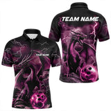 Maxcorners Black And Pink Thunder Lightning Custom Dragon Bowling Team Shirts For Men, Bowling Uniform