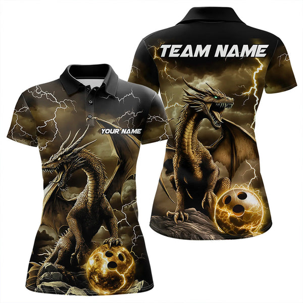 Maxcorners Black And Gold Thunder Lightning Custom Dragon Bowling Team Shirts For Men, Bowling Uniform