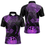 Maxcorners Black And Purple Custom Dragon Bowling Polo Shirts For Men, Dragon Bowling League Shirt