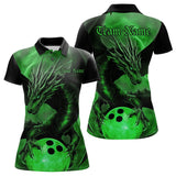 Maxcorners Black And Green Custom Dragon Bowling Polo Shirts For Men, Dragon Bowling League Shirt