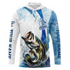 Maxcorners Custom Bass Long Sleeve Fishing Shirts, Bass Fishing Tournament Shirts | Blue Camo LM0201