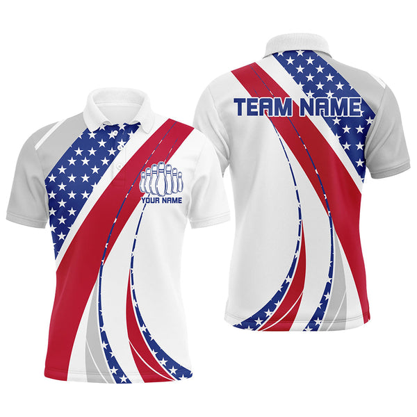 Maxcorners Custom Patriotic Bowling Shirts For Men, Red White And Blue Bowling Polo Shirts