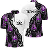 MaxCorners Bowling Ball And Pins Flame Team Jersey Multicolor Option Customized Name, Team Name 3D Stand Collar Zipper Polo Shirt