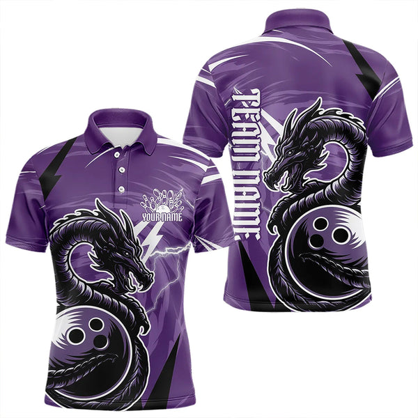 Maxcorners Black And Purple Custom Dragon Bowling Team Shirts For Men, Bowling Uniform