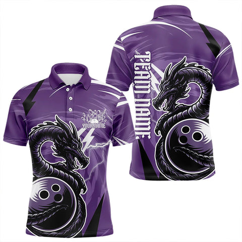 Maxcorners Black And Purple Custom Dragon Bowling Team Shirts For Men, Bowling Uniform