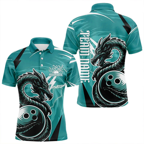 Maxcorners Custom Black And Blue Thunder Lightning Dragon Bowling Jerseys Bowling Polo Shirts For Men