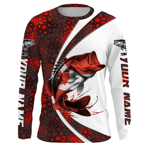 Maxcorners Canada Flag Bass Fishing Custom Long Sleeve Fishing Shirts, Bass Fishing Jerseys | Red Camo LM2408