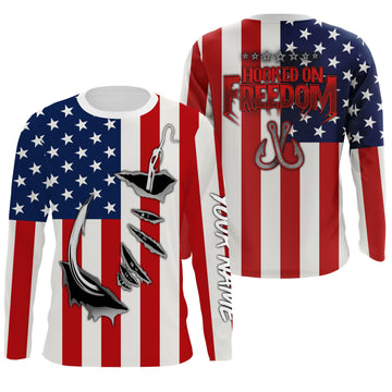 Maxcorners US Fishing Fish hook American Flag Custom Fishing Shirts, Personalized Patriotic Fishing gifts LM0501