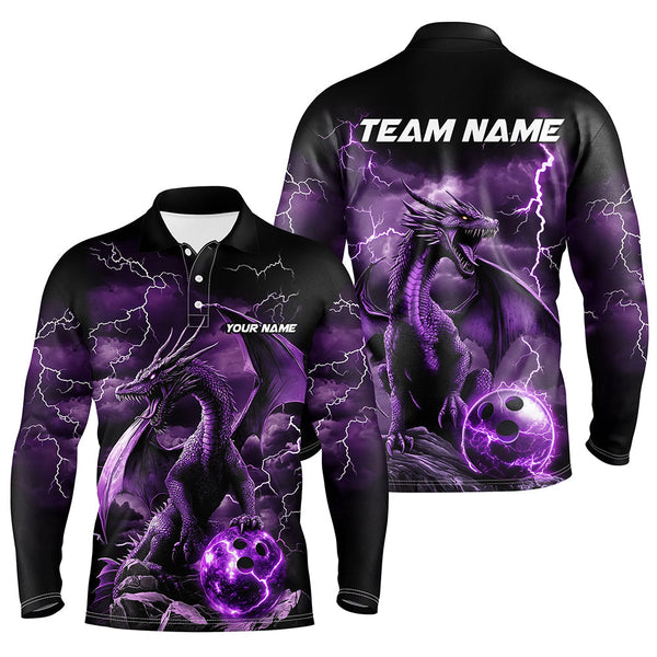 Maxcorners Black And Purple Thunder Lightning Custom Dragon Bowling Team Shirts For Men, Bowling Uniform