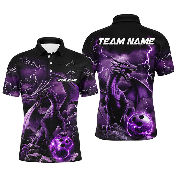Maxcorners Black And Purple Thunder Lightning Custom Dragon Bowling Team Shirts For Men, Bowling Uniform