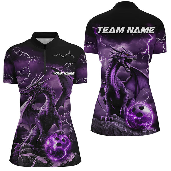 Maxcorners Black And Purple Thunder Lightning Custom Dragon Bowling Team Shirts For Men, Bowling Uniform