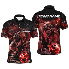 Maxcorners Bowling Red Dragon Lightning Thunder Dragon Bowling For Team Bowling Team Men And Women Polo Shirts, Bowling Pattern Outfits