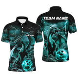 Maxcorners Black And Blue Thunder Lightning Custom Dragon Bowling Team Shirts For Men, Bowling Uniform
