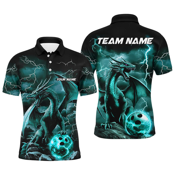 Maxcorners Black And Blue Thunder Lightning Custom Dragon Bowling Team Shirts For Men, Bowling Uniform