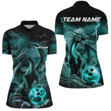 Maxcorners Black And Blue Thunder Lightning Custom Dragon Bowling Team Shirts For Men, Bowling Uniform