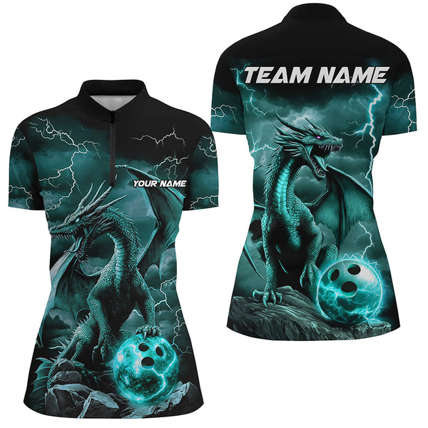 Maxcorners Black And Blue Thunder Lightning Custom Dragon Bowling Team Shirts For Men, Bowling Uniform