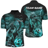 Maxcorners Black And Blue Thunder Lightning Custom Dragon Bowling Team Shirts For Men, Bowling Uniform