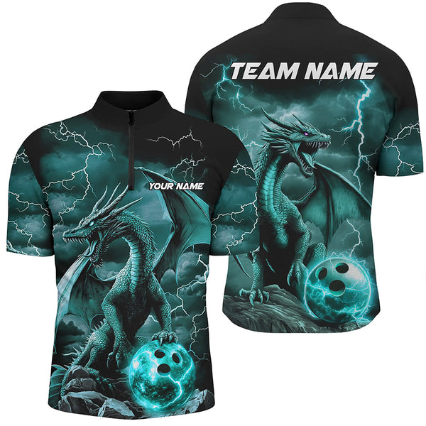 Maxcorners Black And Blue Thunder Lightning Custom Dragon Bowling Team Shirts For Men, Bowling Uniform