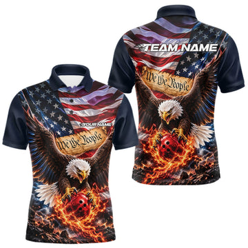 Maxcorners Custom Patriotic Eagle We The People Bowling League Shirt, US Flag Bowling Men Polo Shirt LM2709