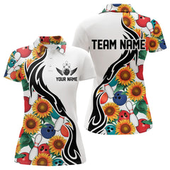 Maxcorners Custom Sunflower Bowling Pattern Polo Shirts For Men, Sunflower Bowling Team Shirt