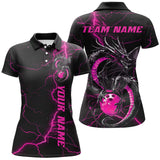 Maxcorners Black And Pink Custom Dragon Bowling Polo Shirts For Men & Women, Dragon Bowling League Shirts