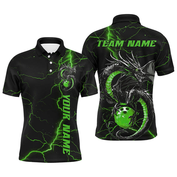 Maxcorners Black And Green Custom Dragon Bowling Polo Shirts For Men & Women, Dragon Bowling League Shirts