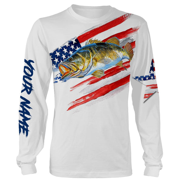 Maxcorners Bass Fishing American Flag Patriot Customize Name 3D Shirts