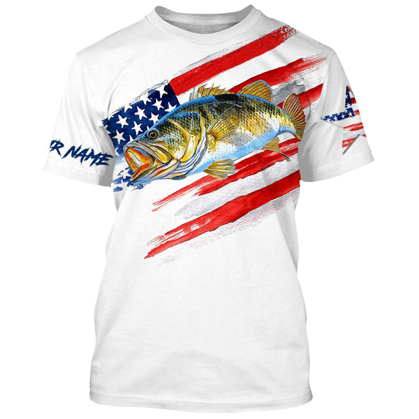 Maxcorners Bass Fishing American Flag Patriot Customize Name 3D Shirts