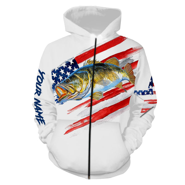 Maxcorners Bass Fishing American Flag Patriot Customize Name 3D Shirts