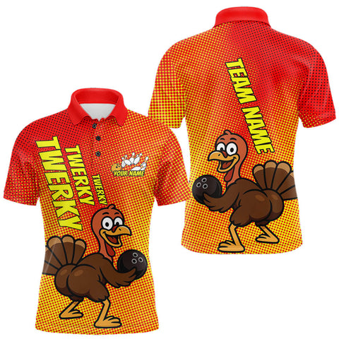 Maxcorners Custom Funny Twerky Turkey Bowling Polo Shirts For Men, Thanksgiving Bowling Shirt LM2608