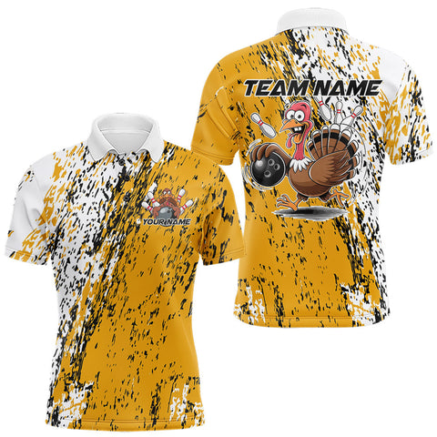 Maxcorners Custom Funny Yellow Thanksgiving Turkey Bowling Men Polo Shirts, Turkey Bowling Jerseys LM2608