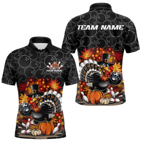 Maxcorners Custom Funny Thanksgiving Turkey Bowling Men Polo Shirts, Autumn Bowling Shirt LM2608