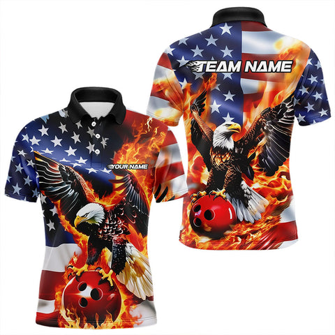 Maxcorners Custom USA Eagle Bowling Polo Shirts For Men, Patriotic Bowling League Shirt LM0910