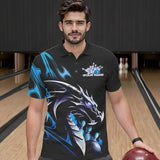 Maxcorners Custom Black And Blue Flame Dragon Bowling Polo Shirts For Men, Dragon Bowling League Shirt