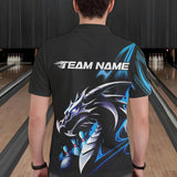 Maxcorners Custom Black And Blue Flame Dragon Bowling Polo Shirts For Men, Dragon Bowling League Shirt