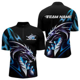 Maxcorners Custom Black And Blue Flame Dragon Bowling Polo Shirts For Men, Dragon Bowling League Shirt