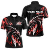 Maxcorners Custom Black And Red Flame Dragon Bowling Polo Shirts For Men, Dragon Bowling League Shirt